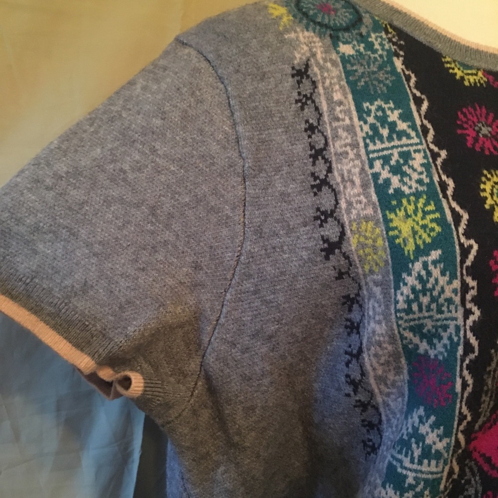 Anthropologie Grey Shift Dress with Navy and Fuchsia Embroidered Panel - Picture 6 of 6